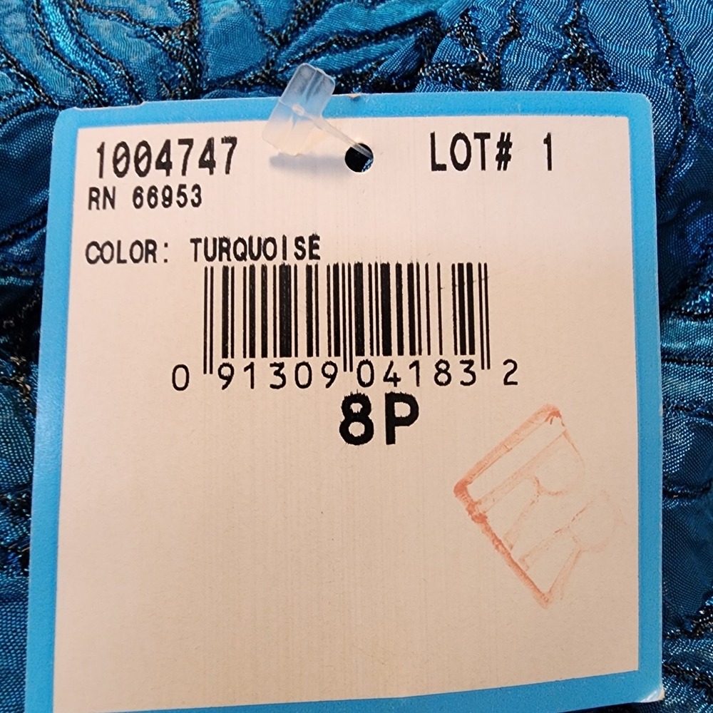 New w/tag LESLIE FAY Size 8P Shimmering Turquoise Jacquard Scalloped Hem Blazer - Picture 11 of 13